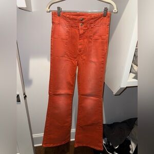 Free People Orange High-Waisted Flare Jeans